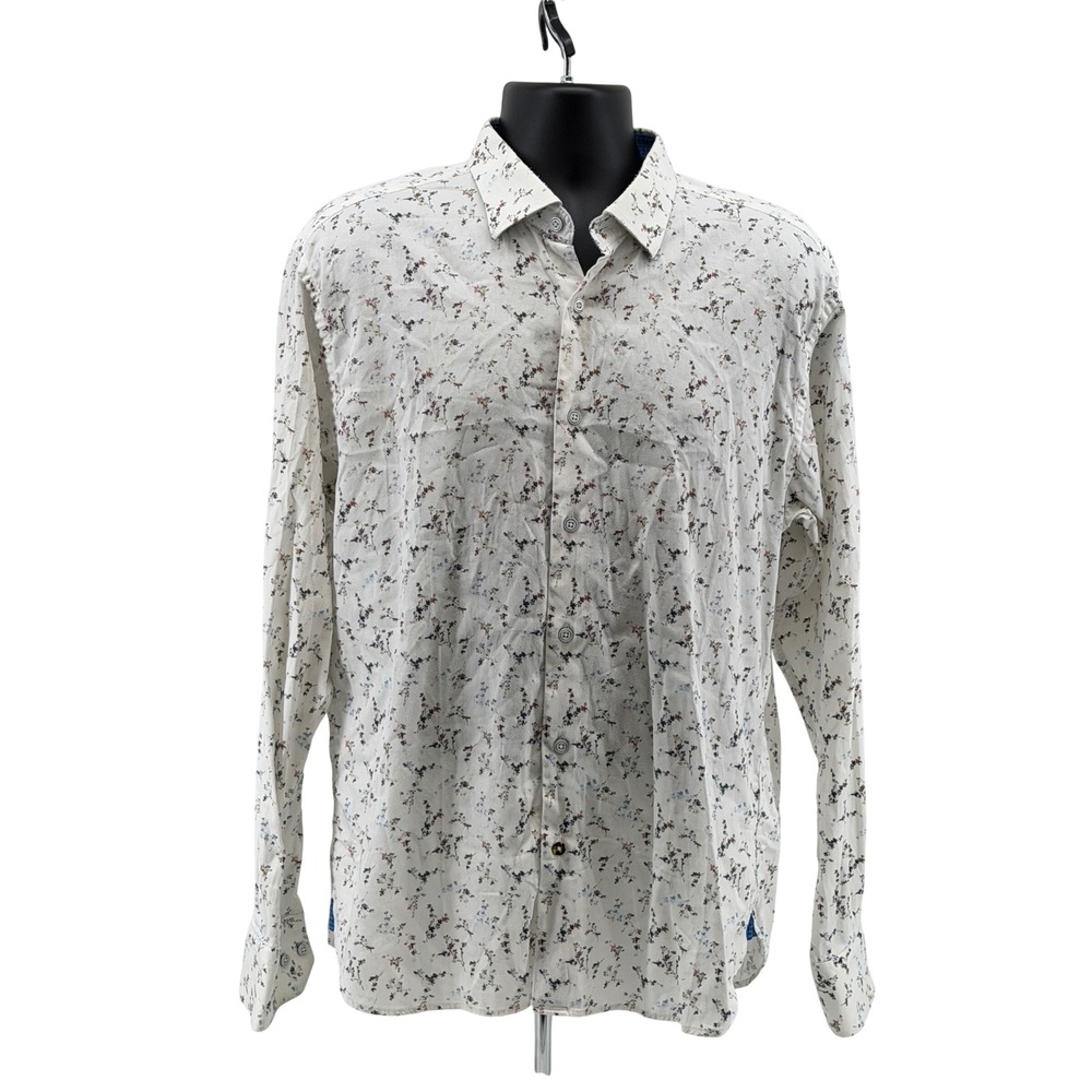 Visconti Black Button Down Mens XL White Floral Long Sleeve My Favorite Shirt